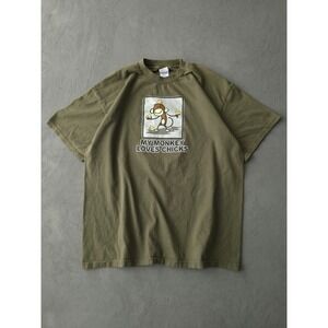 Vintage 2000s Y2K My Monkey Loves Chicks Green T-shirt Funny XL